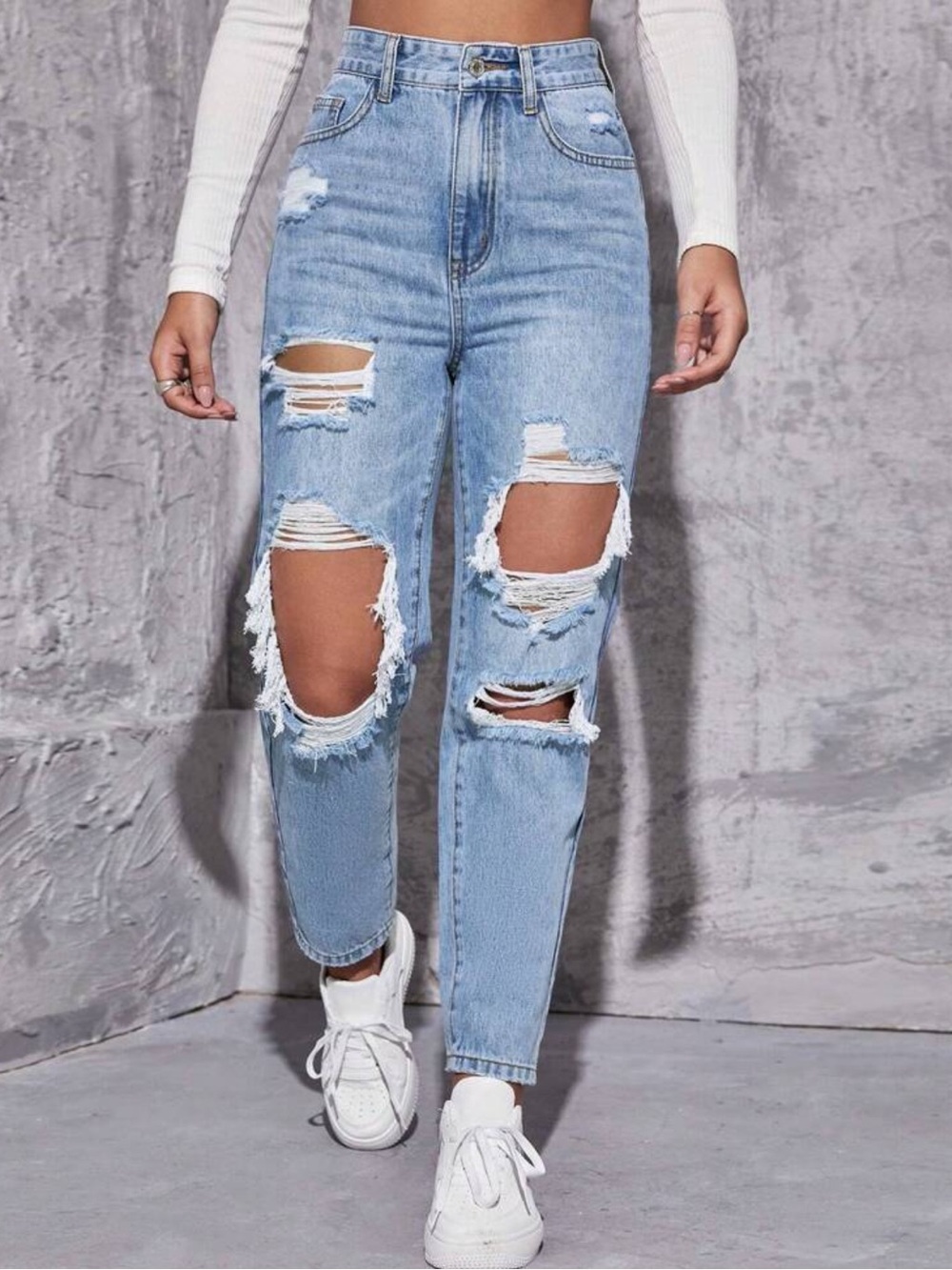 Light Blue Distressed High-Waist Women’s Jeans